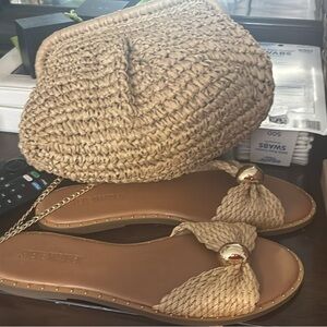 Steve Madden Tan Woven Crossbody Bag with Matching Sandals
